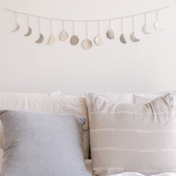 Moon Phase Wall Hanging, Handmade Hammered - Silver Garland